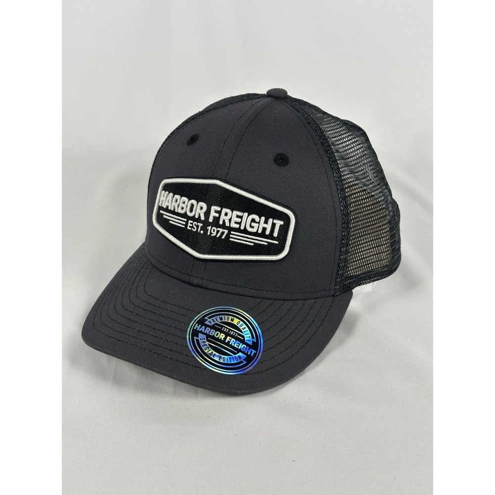 Harbor Freight Trucker Hat Gray Mesh Snapback Cap NWOT Large Logo Structured